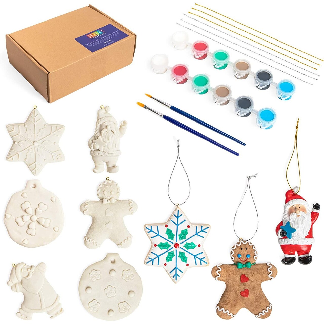 Bright Creations 26 Piece DIY Paint Your Own Ceramics for Kids Ages 3-14 – Gingerbread Man, Snowflake, Santas – Ready to Paint Hanging Xmas Ornaments with Brush and Paint Set, 2.3 x 4 In